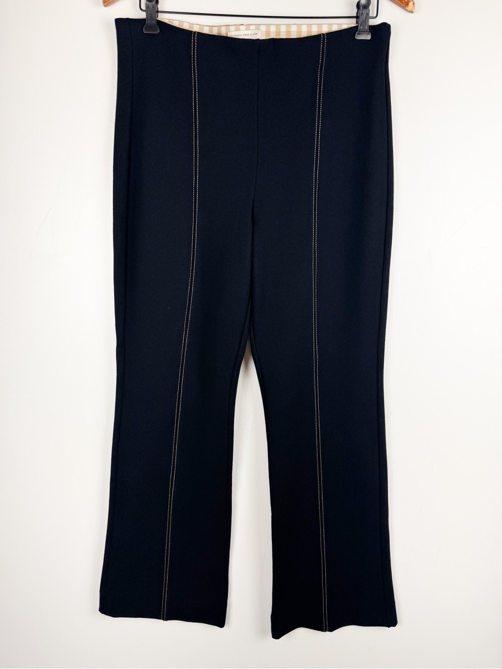 Anthropologie Essential Crop Flare Pants Sz M Black Ponte Knit Stretch workwear